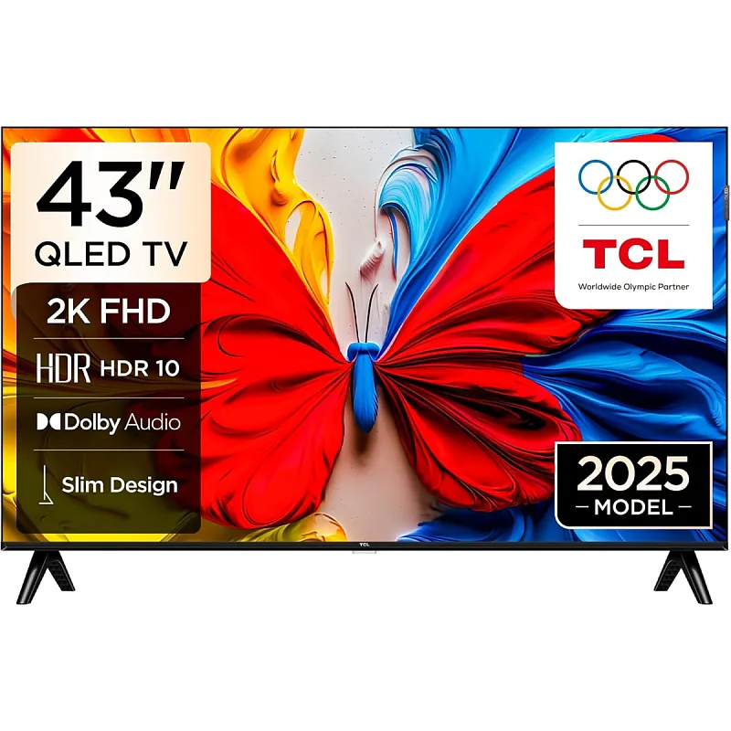TCL 43S5K Television 43 Inch Smart TV QLED HDR 10 Google TV, Dolby Audio, Game Mode, Multiple Eye Care with Slim Design (2025 Model)